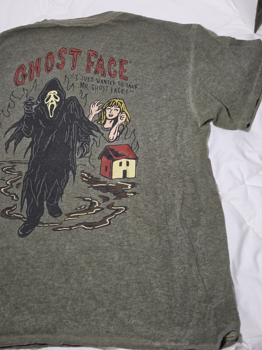 Ghostface Woman Sz L Shirt Retro Vtg Style Green Scream Horror Graphic Print
